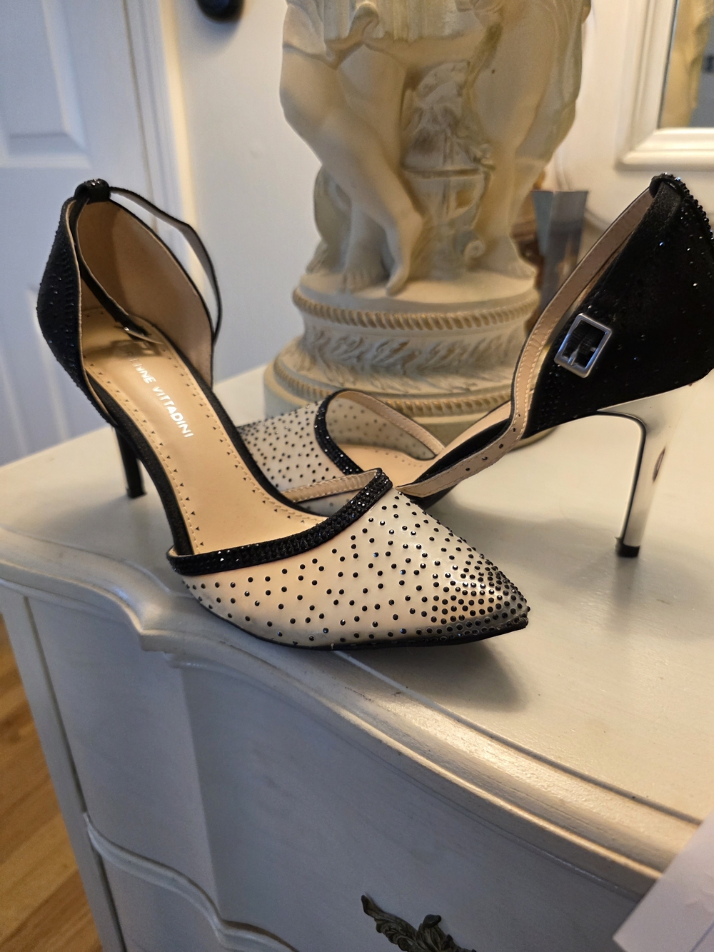 Adrienne Vittadini Black and Cream D'Orsay Pointed Toe Heels
